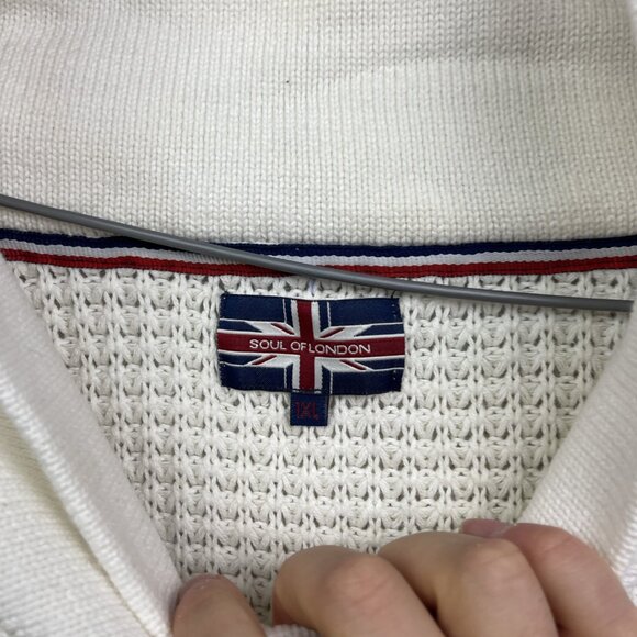 Soul of London 3D Cable Knit Shawl Collar White Sweater Mens 1XL Preppy Read - Picture 10 of 16